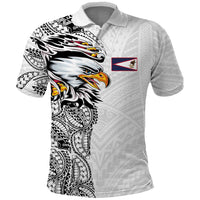 American Samoa Flag Day Polo Shirt Tribal Tattoo with Eagle White