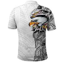American Samoa Flag Day Polo Shirt Tribal Tattoo with Eagle White