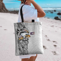 American Samoa Flag Day Tote Bag Tribal Tattoo with Eagle White