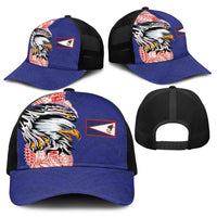 American Samoa Flag Day Baseball Net Cap Tribal Tattoo with Eagle Blue-Red