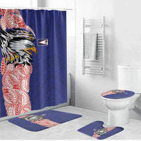 American Samoa Flag Day Bathroom Set Tribal Tattoo with Eagle Blue-Red
