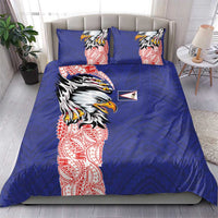 American Samoa Flag Day Bedding Set Tribal Tattoo with Eagle Blue-Red