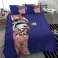 American Samoa Flag Day Bedding Set Tribal Tattoo with Eagle Blue-Red
