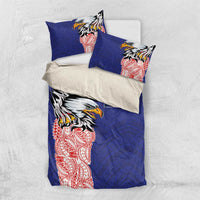 American Samoa Flag Day Bedding Set Tribal Tattoo with Eagle Blue-Red