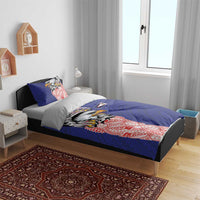 American Samoa Flag Day Bedding Set Tribal Tattoo with Eagle Blue-Red