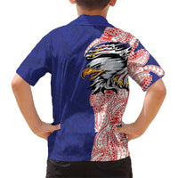 American Samoa Flag Day Family Matching Tank Maxi Dress and Hawaiian Shirt Tribal Tattoo with Eagle Blue-Red