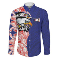 American Samoa Flag Day Family Matching Tank Maxi Dress and Hawaiian Shirt Tribal Tattoo with Eagle Blue-Red