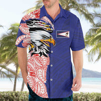 American Samoa Flag Day Hawaiian Shirt Tribal Tattoo with Eagle Blue-Red