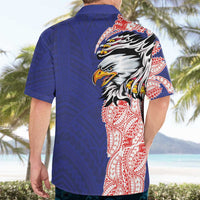 American Samoa Flag Day Hawaiian Shirt Tribal Tattoo with Eagle Blue-Red
