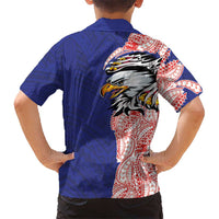 American Samoa Flag Day Hawaiian Shirt Tribal Tattoo with Eagle Blue-Red