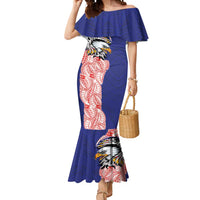 American Samoa Flag Day Mermaid Dress Tribal Tattoo with Eagle Blue-Red