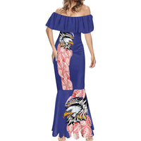 American Samoa Flag Day Mermaid Dress Tribal Tattoo with Eagle Blue-Red