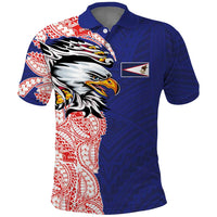 American Samoa Flag Day Polo Shirt Tribal Tattoo with Eagle Blue-Red