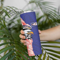 American Samoa Flag Day Skinny Tumbler Tribal Tattoo with Eagle Blue-Red