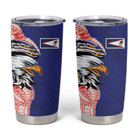 American Samoa Flag Day Tumbler Cup Tribal Tattoo with Eagle Blue-Red