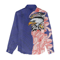 American Samoa Flag Day Women Casual Shirt Tribal Tattoo with Eagle Blue-Red