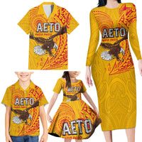 Personalised American Samoa Flag Day Family Matching Long Sleeve Bodycon Dress and Hawaiian Shirt Fautasi Race Pago Pago-Aeto Eagle Wings Tribal Style