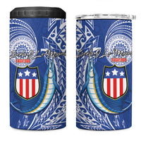 American Samoa Flag Day 4 in 1 Can Cooler Tumbler Fautasi Race Fagatogo-Iseula O Le Moana Sailfish Tribal Style