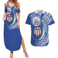 Personalised American Samoa Flag Day Couples Matching Summer Maxi Dress and Hawaiian Shirt Fautasi Race Fagatogo-Iseula O Le Moana Sailfish Tribal Style