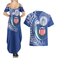 Personalised American Samoa Flag Day Couples Matching Summer Maxi Dress and Hawaiian Shirt Fautasi Race Fagatogo-Iseula O Le Moana Sailfish Tribal Style