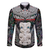 New Zealand Hei Tiki Family Matching Long Sleeve Bodycon Dress and Hawaiian Shirt Maori Green Papua Shell Pattern LT03 Dad's Shirt - Long Sleeve Green - Polynesian Pride