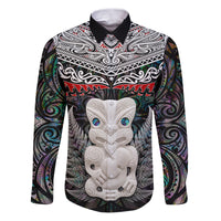 New Zealand Hei Tiki Family Matching Puletasi and Hawaiian Shirt Maori Green Papua Shell Pattern LT03 Dad's Shirt - Long Sleeve Green - Polynesian Pride