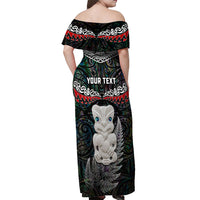 New Zealand Hei Tiki Off Shoulder Maxi Dress Maori Green Papua Shell Pattern LT03 - Polynesian Pride