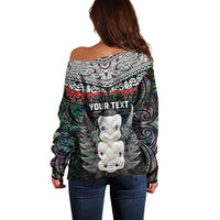 New Zealand Hei Tiki Off Shoulder Sweater Maori Green Papua Shell Pattern LT03 - Polynesian Pride