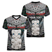 New Zealand Hei Tiki Women V Neck T Shirt Maori Green Papua Shell Pattern LT03 - Polynesian Pride