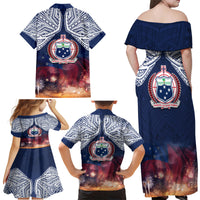 Samoa Indenpendence Day Family Matching Off Shoulder Maxi Dress and Hawaiian Shirt Sky Fireworks with Flag Style LT03 - Polynesian Pride