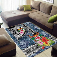 Fiji Day Area Rug Traditional Tapa with Hibiscus and Emblems