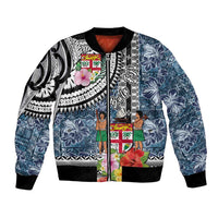 Fiji Day Bomber Jacket Traditional Tapa with Hibiscus and Emblems LT03 Unisex - Polynesian Pride