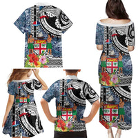 Fiji Day Family Matching Puletasi and Hawaiian Shirt Traditional Tapa with Hibiscus and Emblems