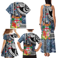 Fiji Day Family Matching Tank Maxi Dress and Hawaiian Shirt Traditional Tapa with Hibiscus and Emblems