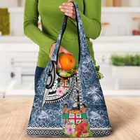 Fiji Day Grocery Bag Traditional Tapa with Hibiscus and Emblems