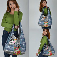 Fiji Day Grocery Bag Traditional Tapa with Hibiscus and Emblems