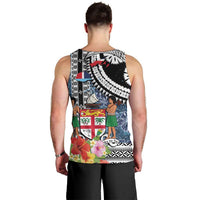 Fiji Day Men Tank Top Traditional Tapa with Hibiscus and Emblems