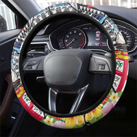 Fiji Day Steering Wheel Cover Traditional Tapa with Hibiscus and Emblems LT03 - Polynesian Pride