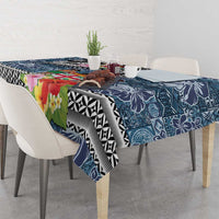 Fiji Day Tablecloth Traditional Tapa with Hibiscus and Emblems