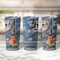 Fiji Day Tumbler Cup Traditional Tapa with Hibiscus and Emblems