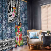Fiji Day Window Curtain Traditional Tapa with Hibiscus and Emblems