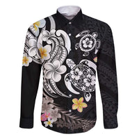 Hawaiian Tropical Plumeria Turtles Family Matching Off Shoulder Short Dress and Hawaiian Shirt Polynesian Art Tattoo LT03 Dad's Shirt - Long Sleeve - Polynesian Pride