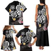 Hawaiian Tropical Plumeria Turtles Family Matching Tank Maxi Dress and Hawaiian Shirt Polynesian Art Tattoo