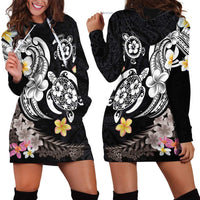 Hawaiian Tropical Plumeria Turtles Hoodie Dress Polynesian Art Tattoo