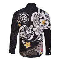 Hawaiian Tropical Plumeria Turtles Long Sleeve Button Shirt Polynesian Art Tattoo