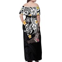 Hawaiian Tropical Plumeria Turtles Off Shoulder Maxi Dress Polynesian Art Tattoo