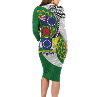 Cook Islands Independence Day Family Matching Long Sleeve Bodycon Dress and Hawaiian Shirt National Flag and Emblem with Tatau Tattoo