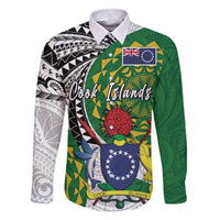 Cook Islands Independence Day Family Matching Off The Shoulder Long Sleeve Dress and Hawaiian Shirt National Flag and Emblem with Tatau Tattoo