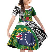Cook Islands Independence Day Family Matching Off Shoulder Short Dress and Hawaiian Shirt National Flag and Emblem with Tatau Tattoo