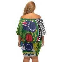Cook Islands Independence Day Family Matching Off Shoulder Short Dress and Hawaiian Shirt National Flag and Emblem with Tatau Tattoo